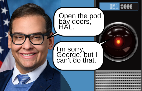 mashup of George Santos and HAL 9000